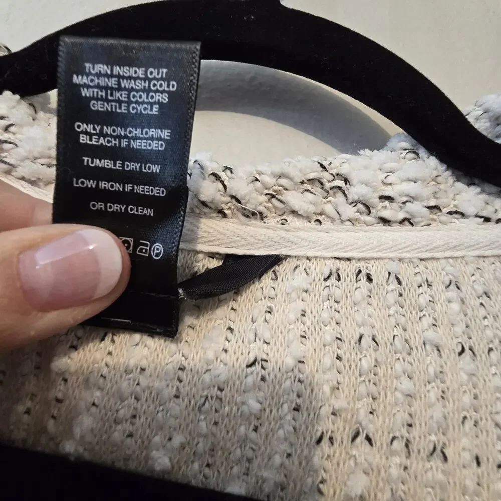 Ali Miles Cowl Neck Boucle Tunic Top Womens 1X Off White Chunky Fringe Lagenlook